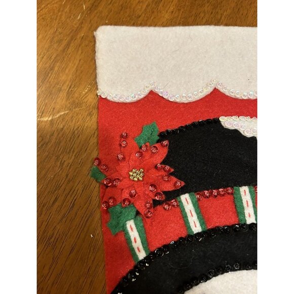 DesignWorks Crafts Felt Christmas Stocking Handcrafted "Pointsettia Snowman" 18" - Picture 2 of 9